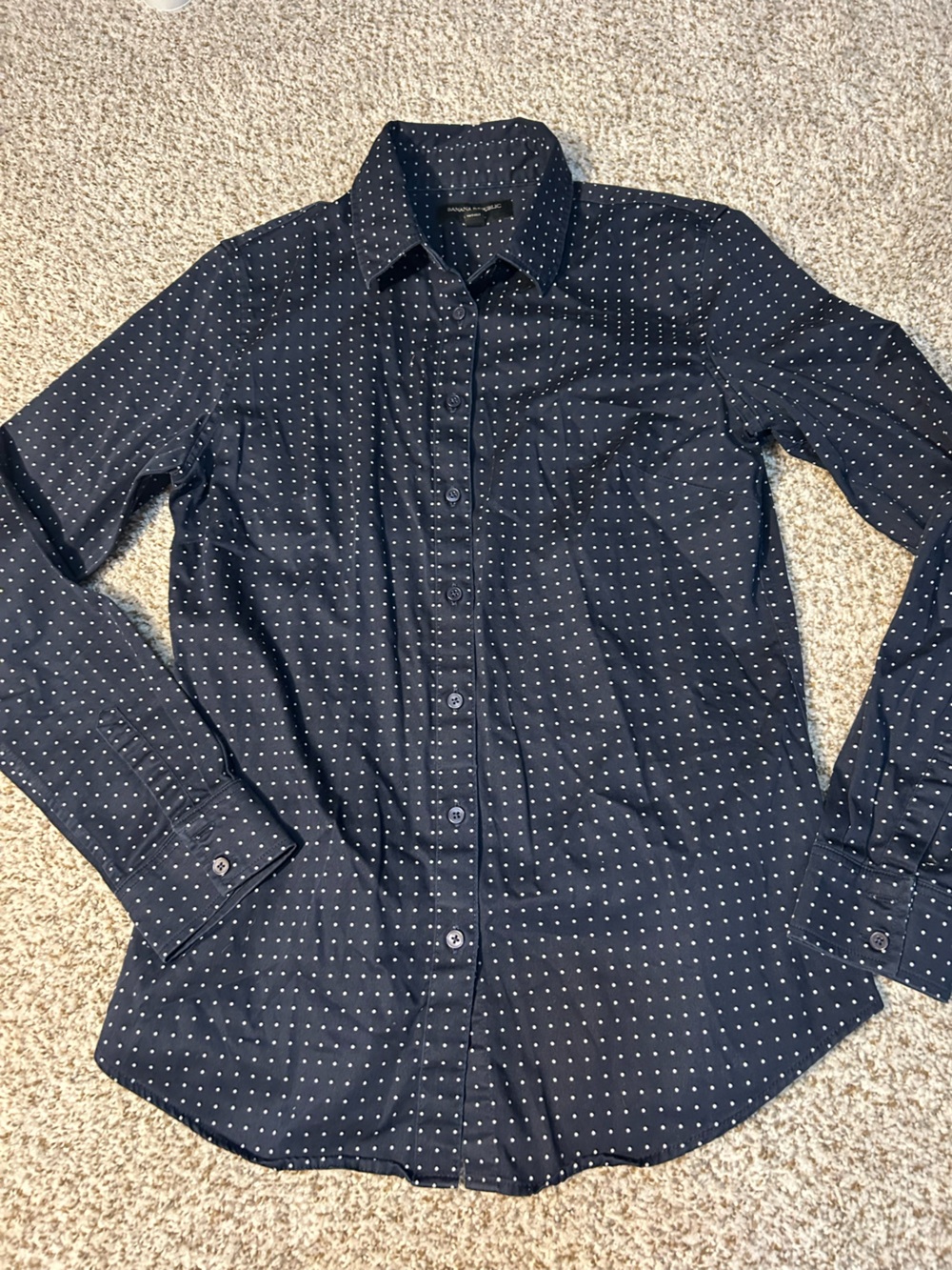 Banana Republic Navy Tailored Button-Down Shirt with White Dot Print